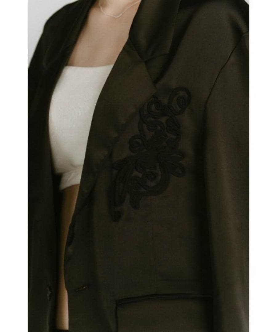 Knuth Marf embroidered satin jacket ブラック