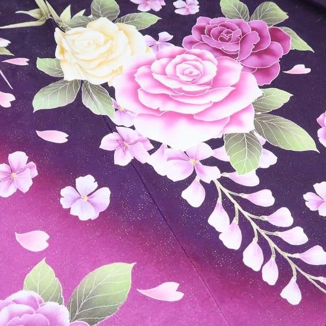 ｍ1954＊美品 正絹 金駒刺繡 薔薇 金通しトールサイズ 成人式 振袖単品