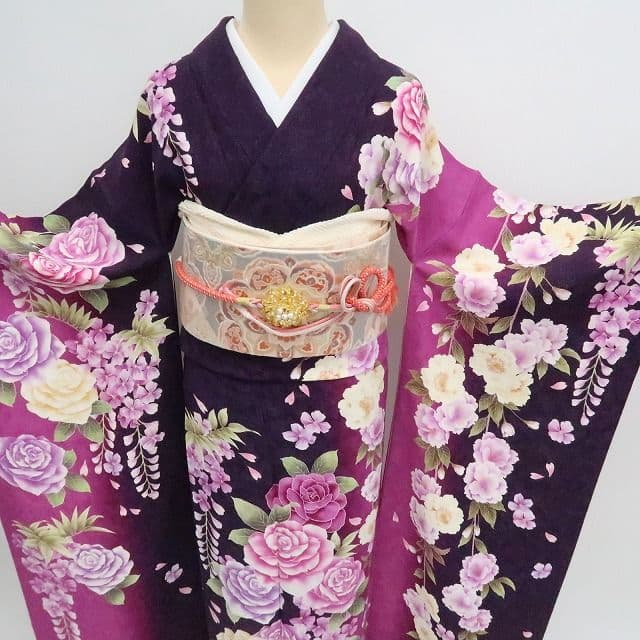 ｍ1954＊美品 正絹 金駒刺繡 薔薇 金通しトールサイズ 成人式 振袖単品