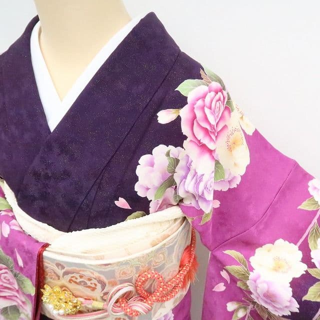 ｍ1954＊美品 正絹 金駒刺繡 薔薇 金通しトールサイズ 成人式 振袖単品