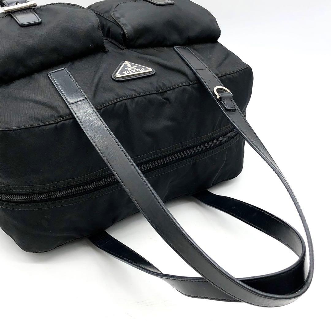 ✨美品✨プラダ ボストンバッグ 三角ロゴ シルバー金具 ナイロン レザー 黒