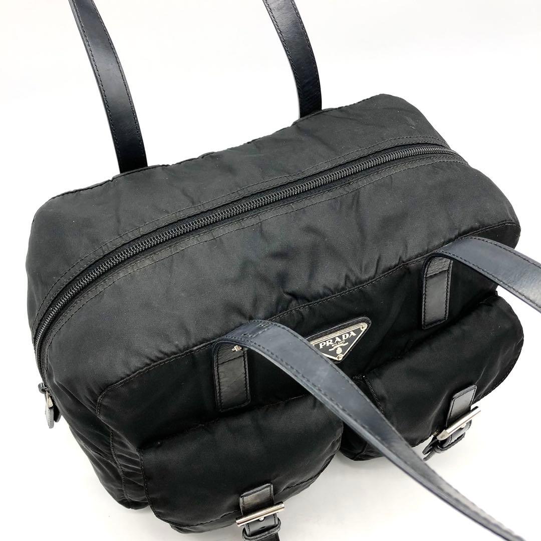 ✨美品✨プラダ ボストンバッグ 三角ロゴ シルバー金具 ナイロン レザー 黒
