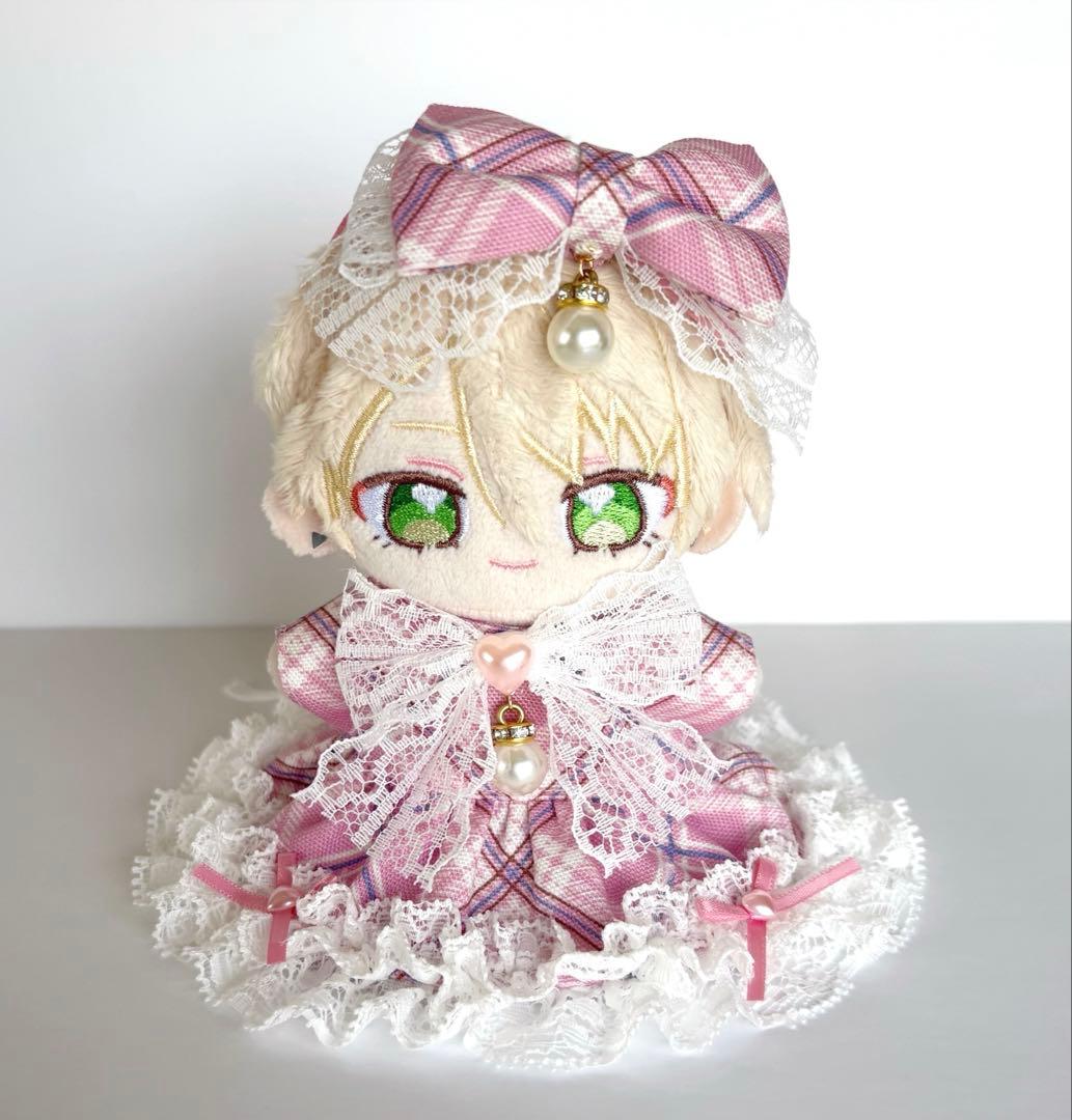 ぬい服　in25　いつぬいサイズ　チェック柄③　ピンク　ワンピース