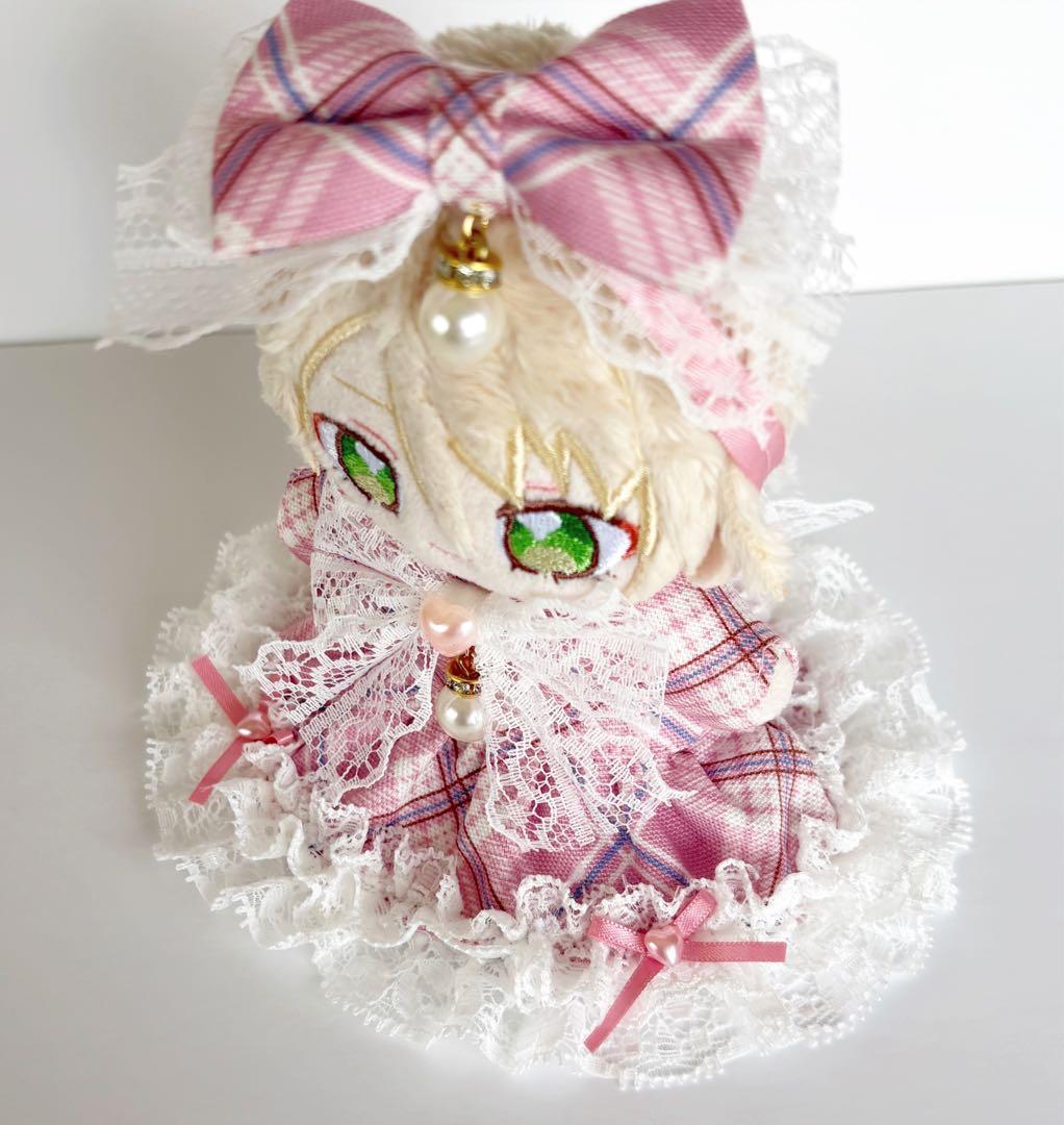 ぬい服　in25　いつぬいサイズ　チェック柄③　ピンク　ワンピース