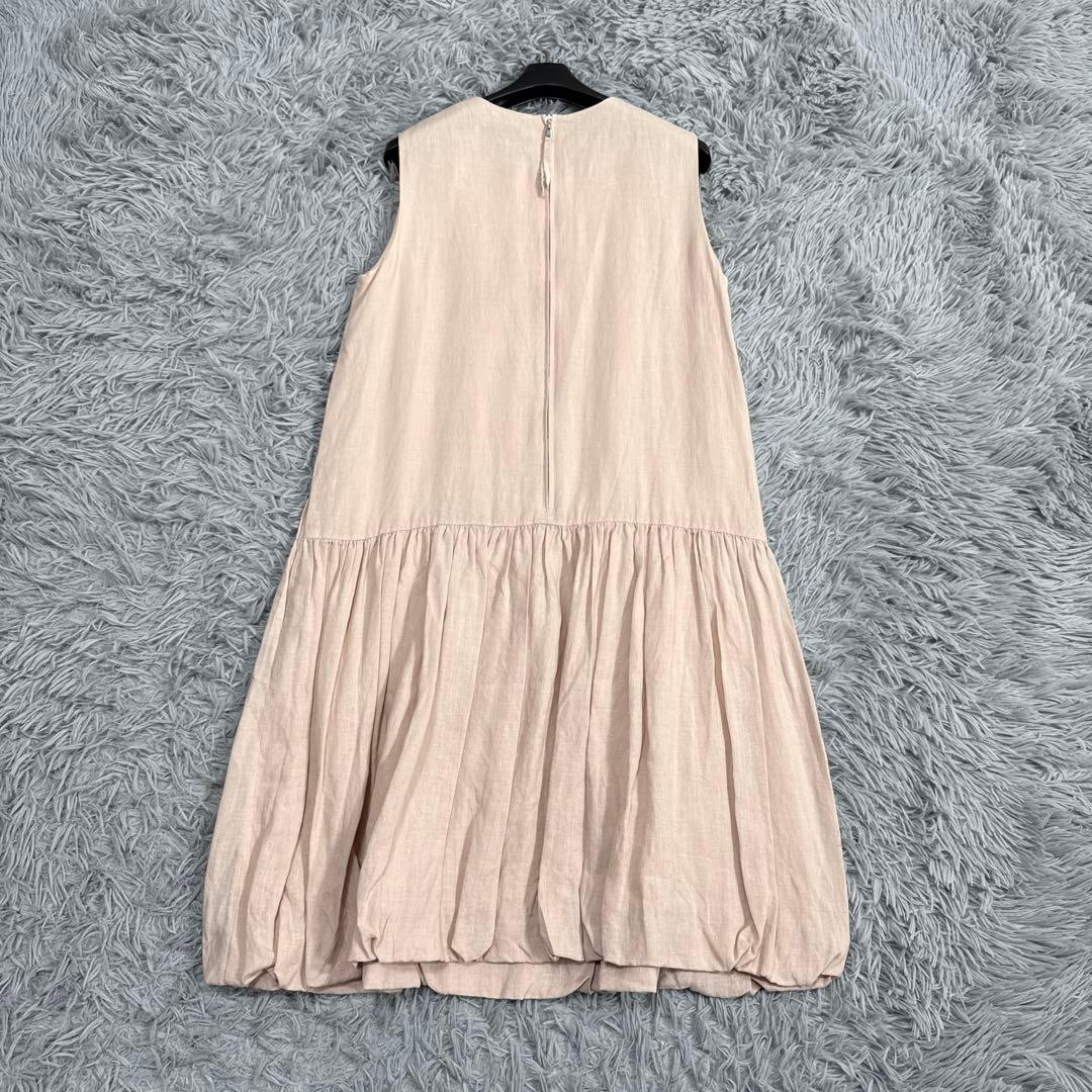 美品✨フォクシー リネンタックワンピース ふんわりAライン ピンクベージュ 38