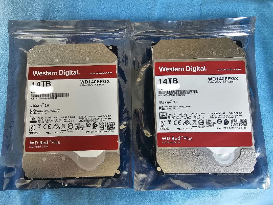 14TB Western Digital WD Red Plus　2台セット