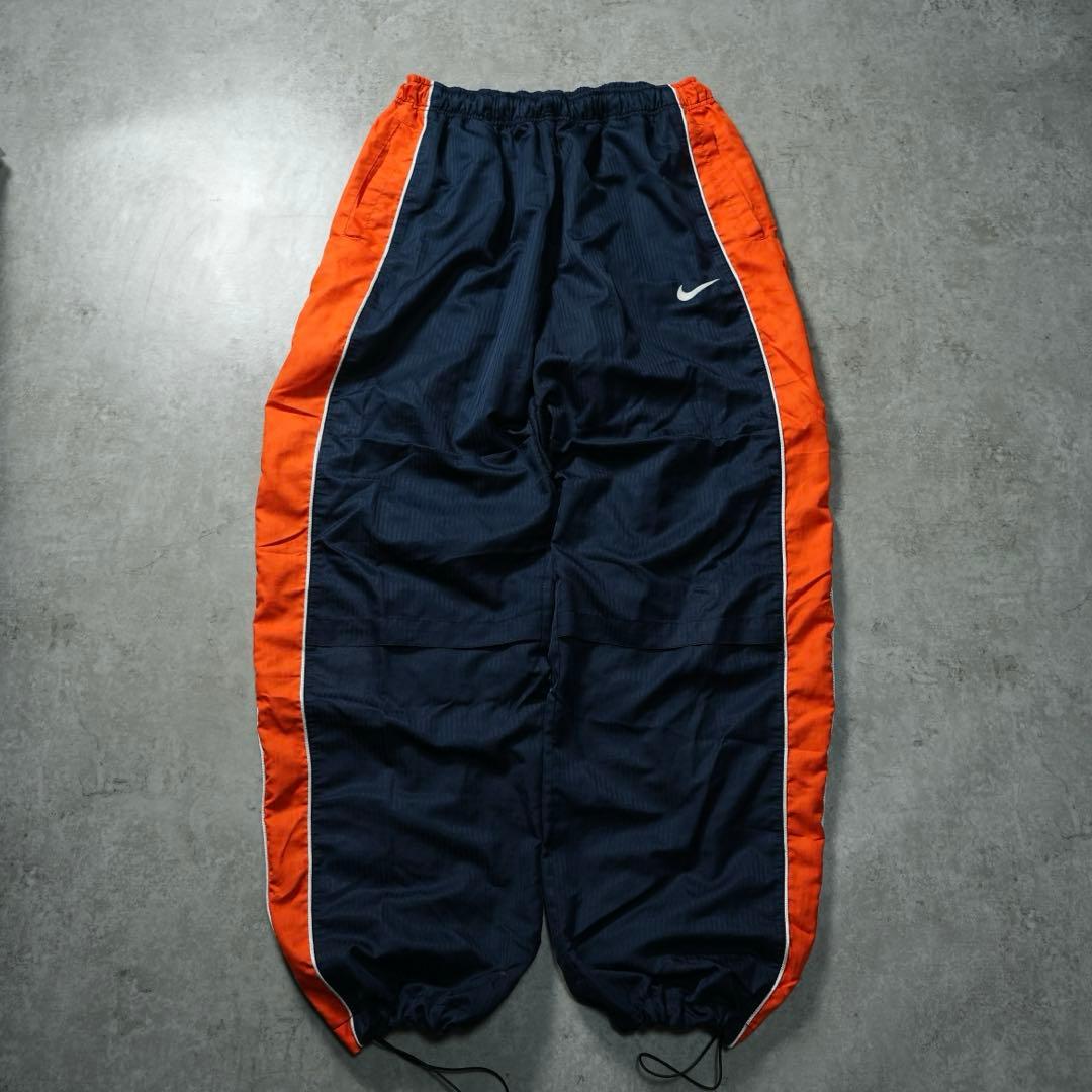 00s NIKE ナイロンパンツ バギーワイド ネイビー オレンジ 平成 y2k