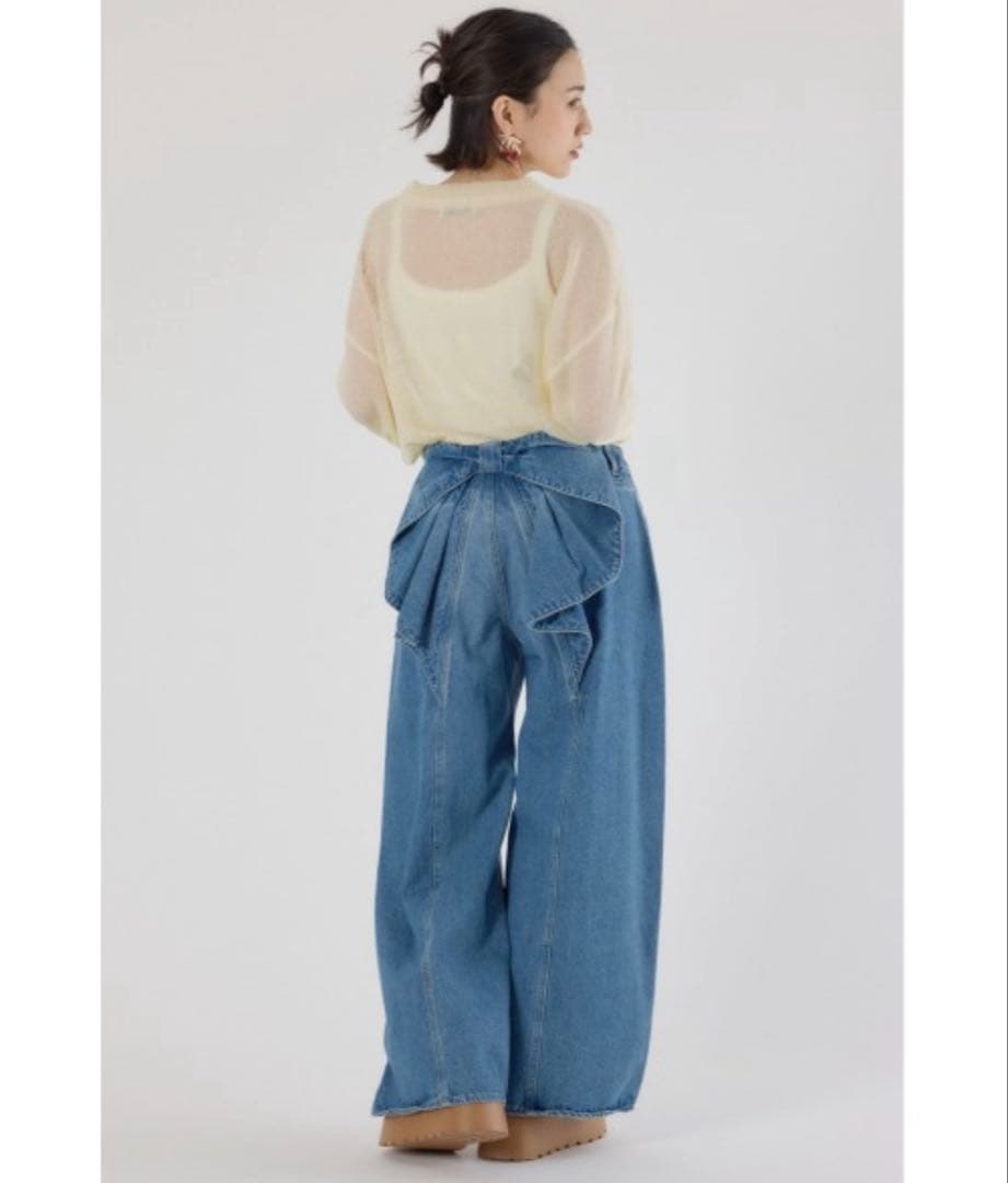 新品 リボン付きワイドレッグデニム大人気のデニムRODEO CROWNS パンツ