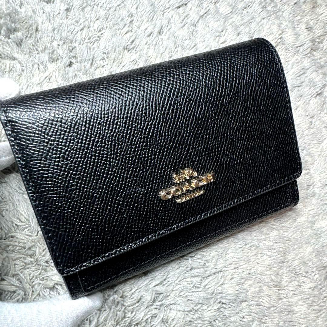 【未使用】COACH コーチ 二つ折り財布 ブラック ゴールドロゴ