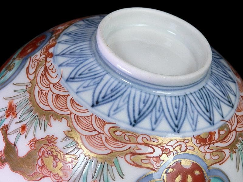 古伊万里　金襴手　青海波に菖蒲　獅子の図　蓋茶碗　E808AS-DCp