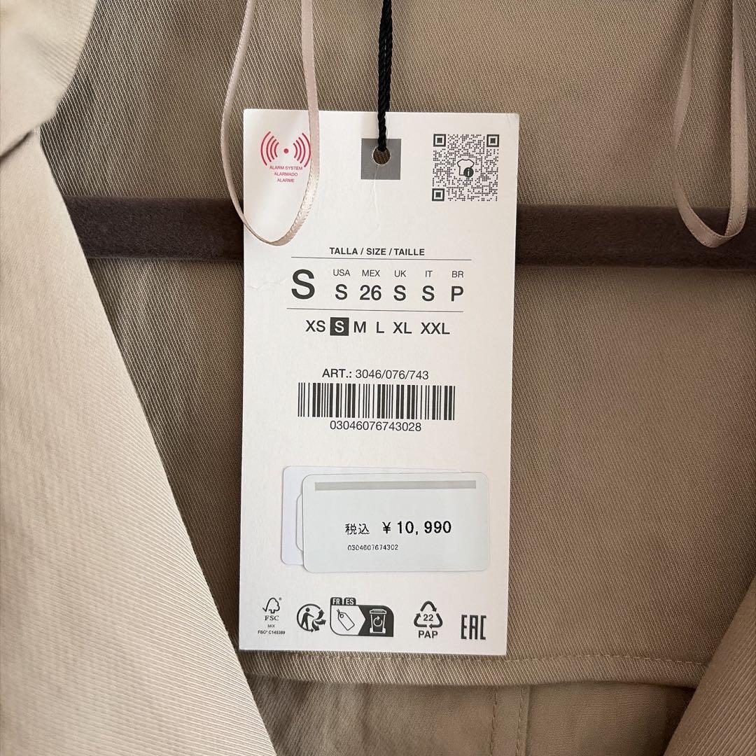 新品＊ZARA ショートトレンチコート 取り外し可能フード付き ライトキャメル