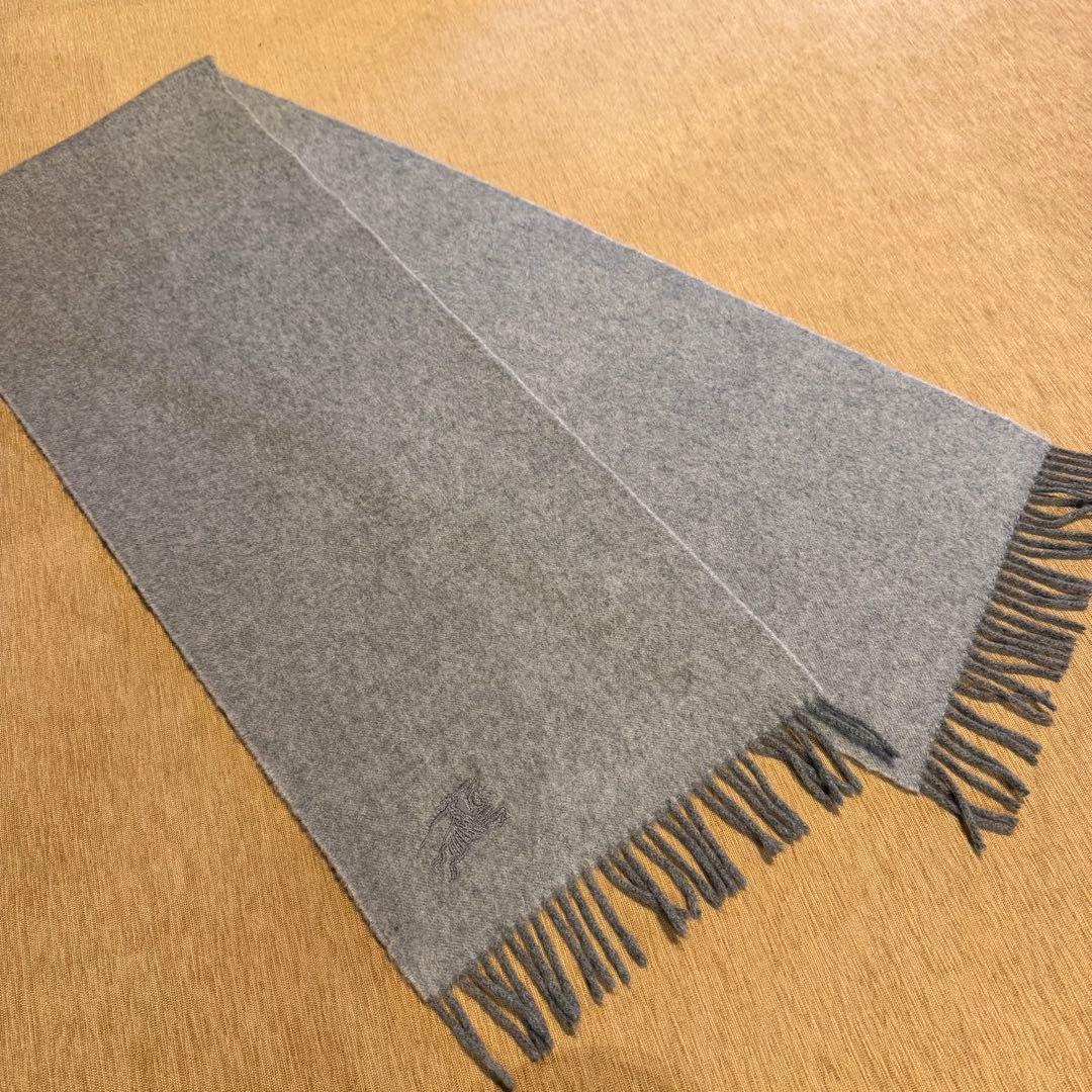 BURBERRY バーバリー カシミヤ100% グレー マフラー 無地 ロゴ