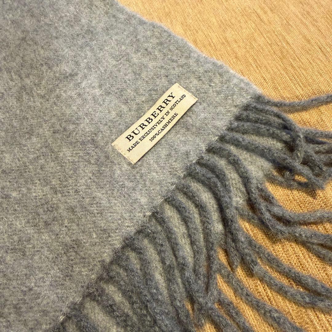 BURBERRY バーバリー カシミヤ100% グレー マフラー 無地 ロゴ