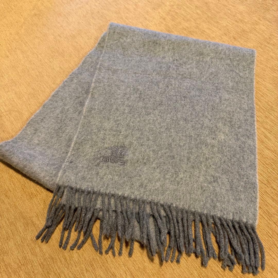 BURBERRY バーバリー カシミヤ100% グレー マフラー 無地 ロゴ