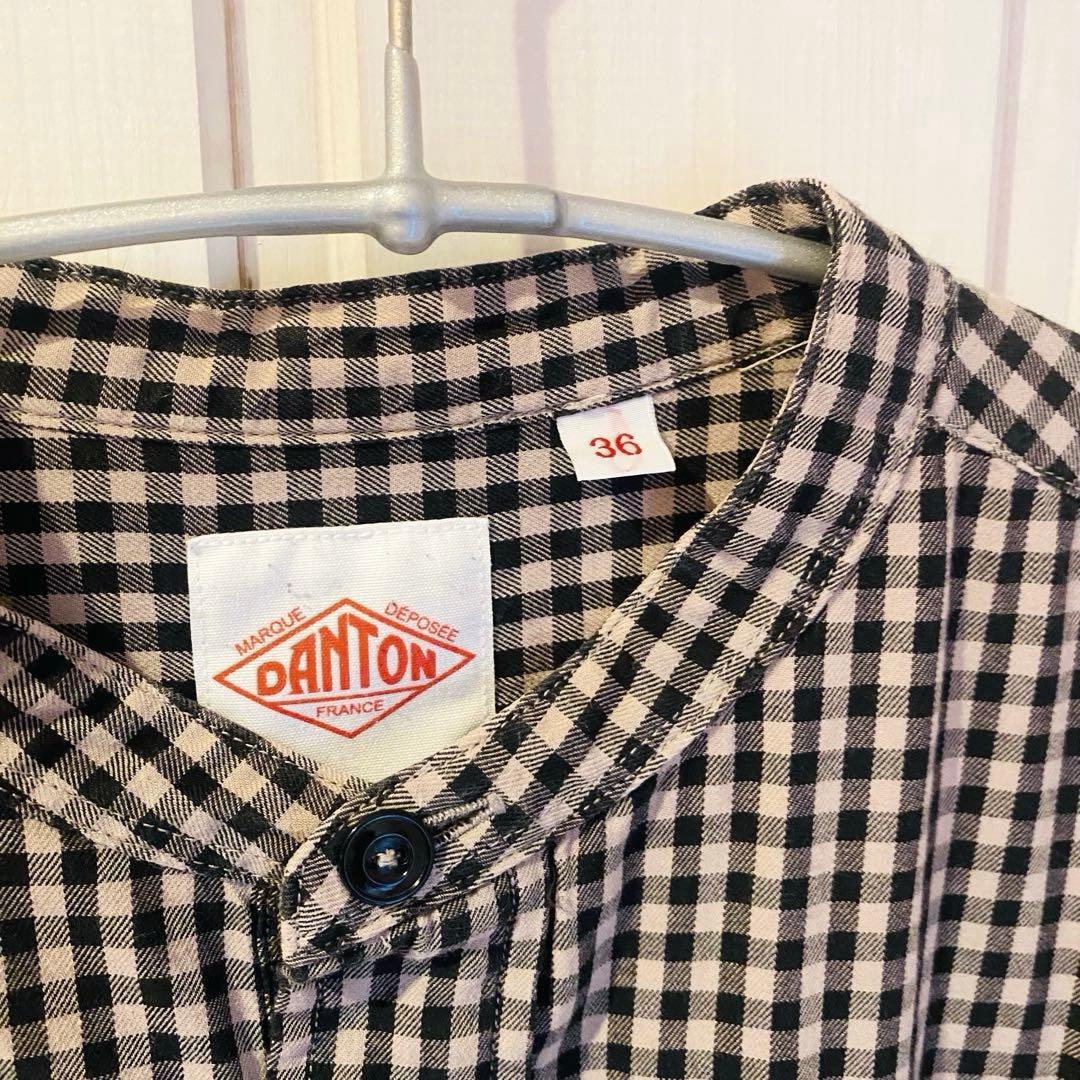 重ね着にも大活躍❣️DANTON ワンピース チェック柄 36 スタンドカラー M