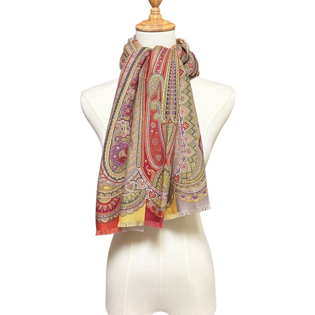 ETRO エトロ 大判 ストール 長方形 ペイズリー シルク ウール