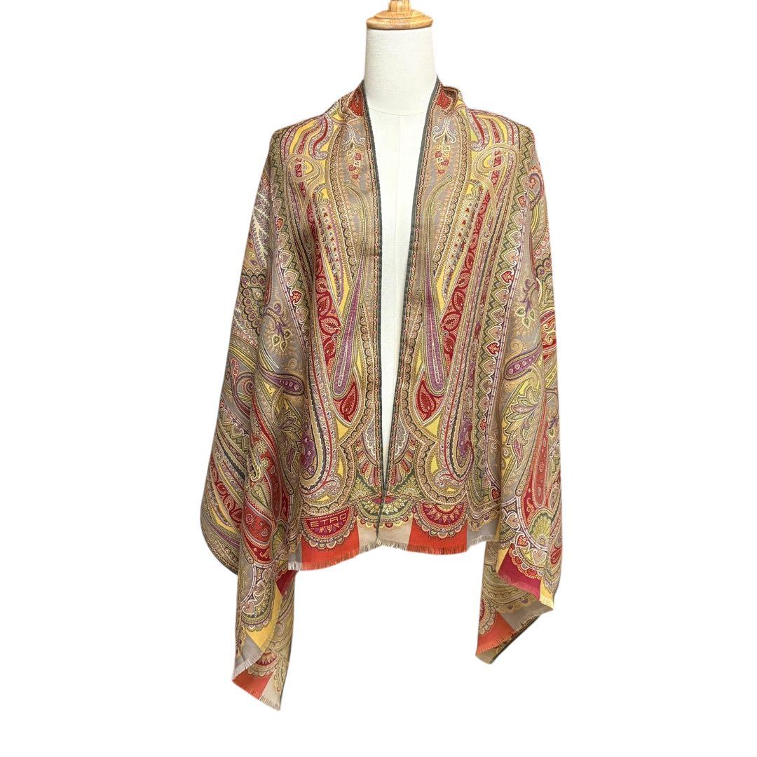 ETRO エトロ 大判 ストール 長方形 ペイズリー シルク ウール