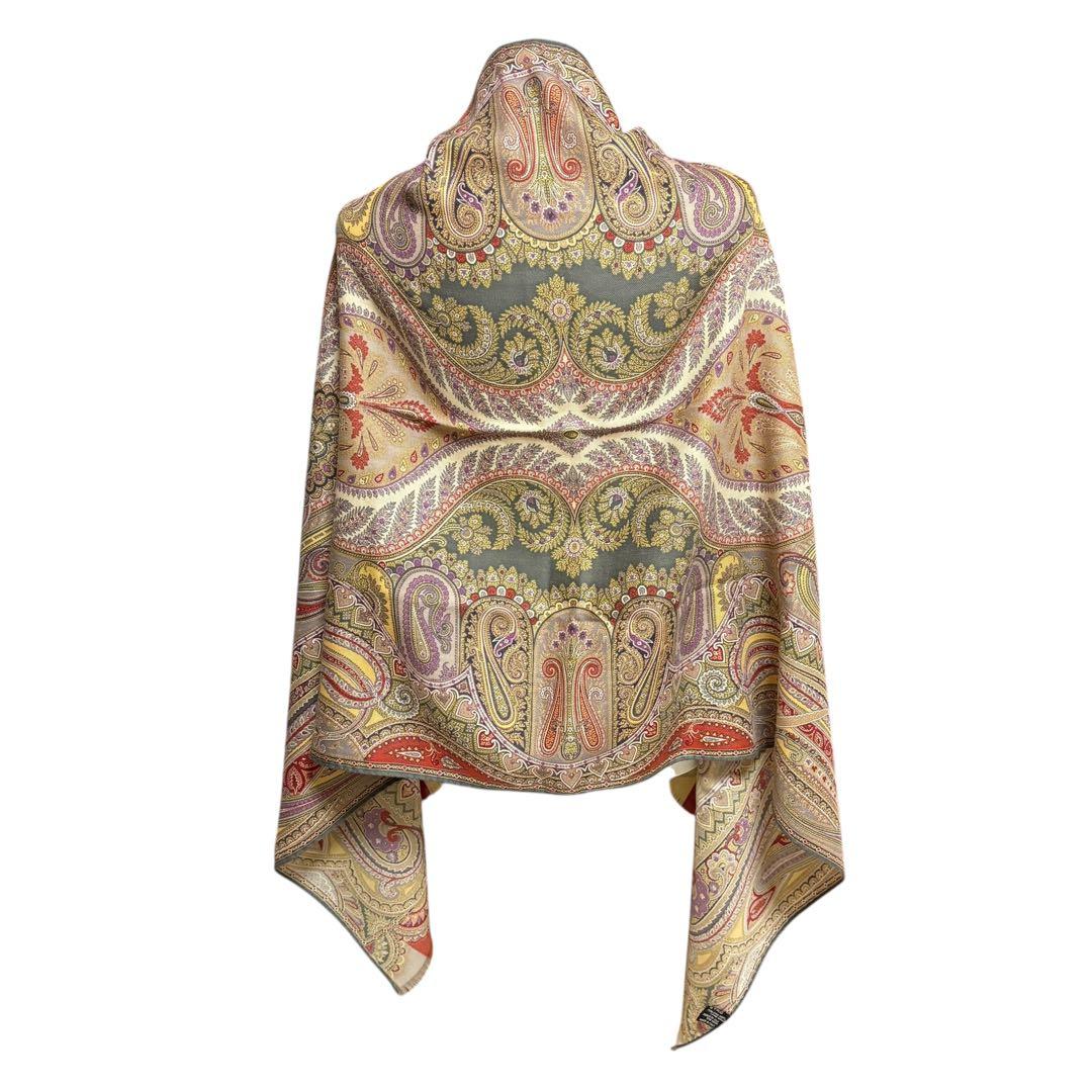 ETRO エトロ 大判 ストール 長方形 ペイズリー シルク ウール
