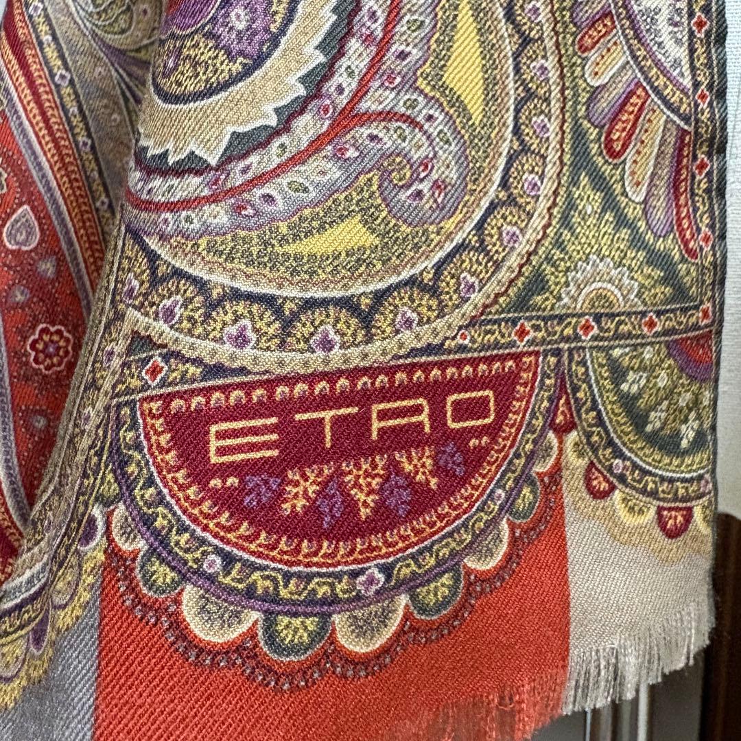 ETRO エトロ 大判 ストール 長方形 ペイズリー シルク ウール