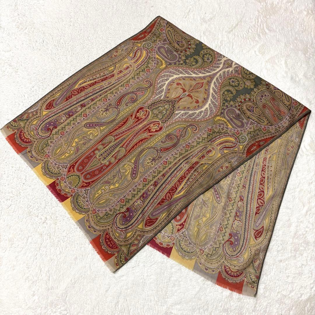 ETRO エトロ 大判 ストール 長方形 ペイズリー シルク ウール