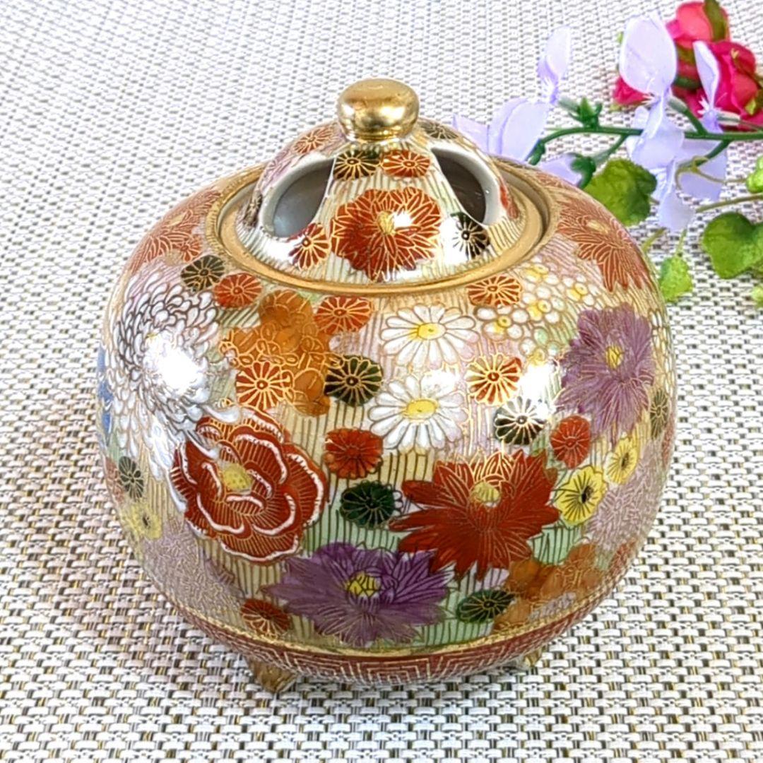 九谷焼　香炉　金彩花詰　志保作　未使用美品✨️