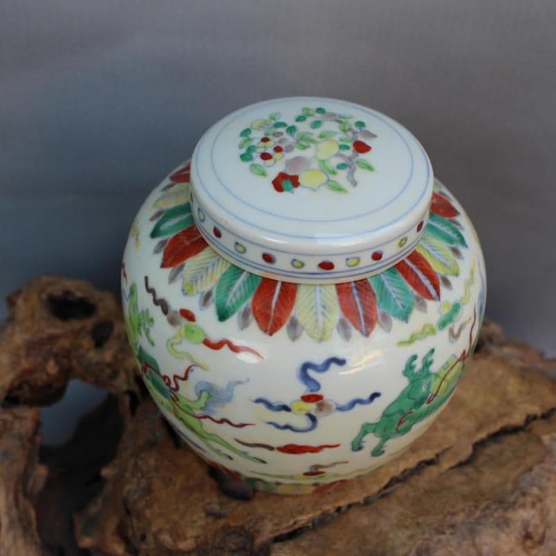 青花斗彩八宝紋天子壺 工芸品 美術品 置物