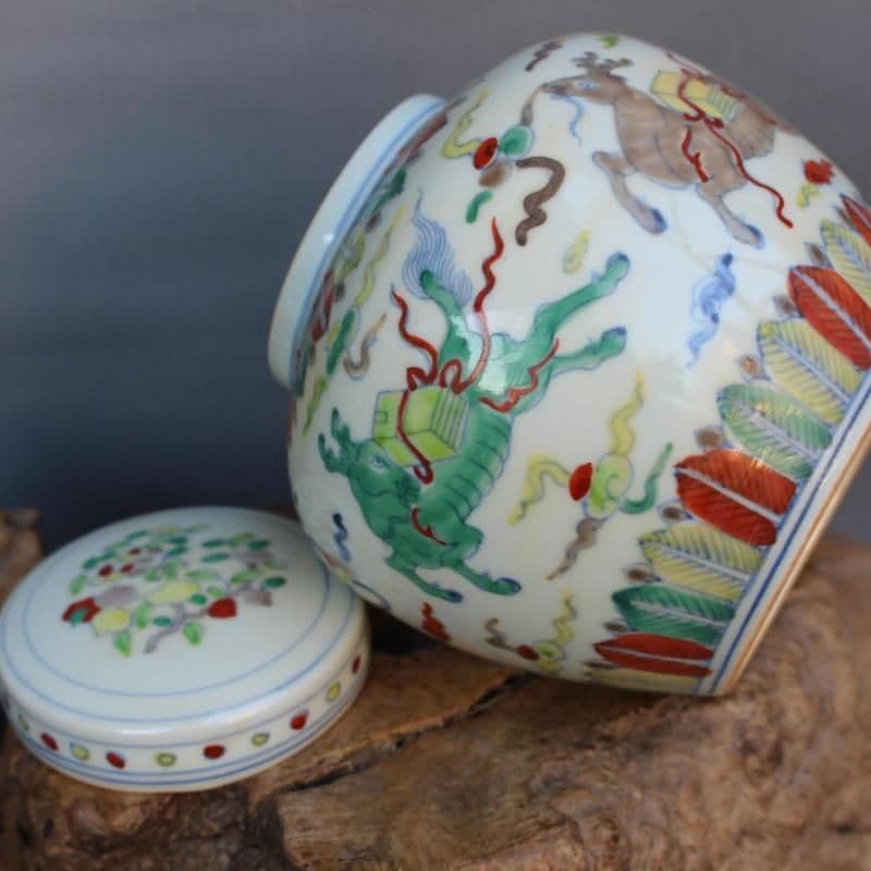青花斗彩八宝紋天子壺 工芸品 美術品 置物