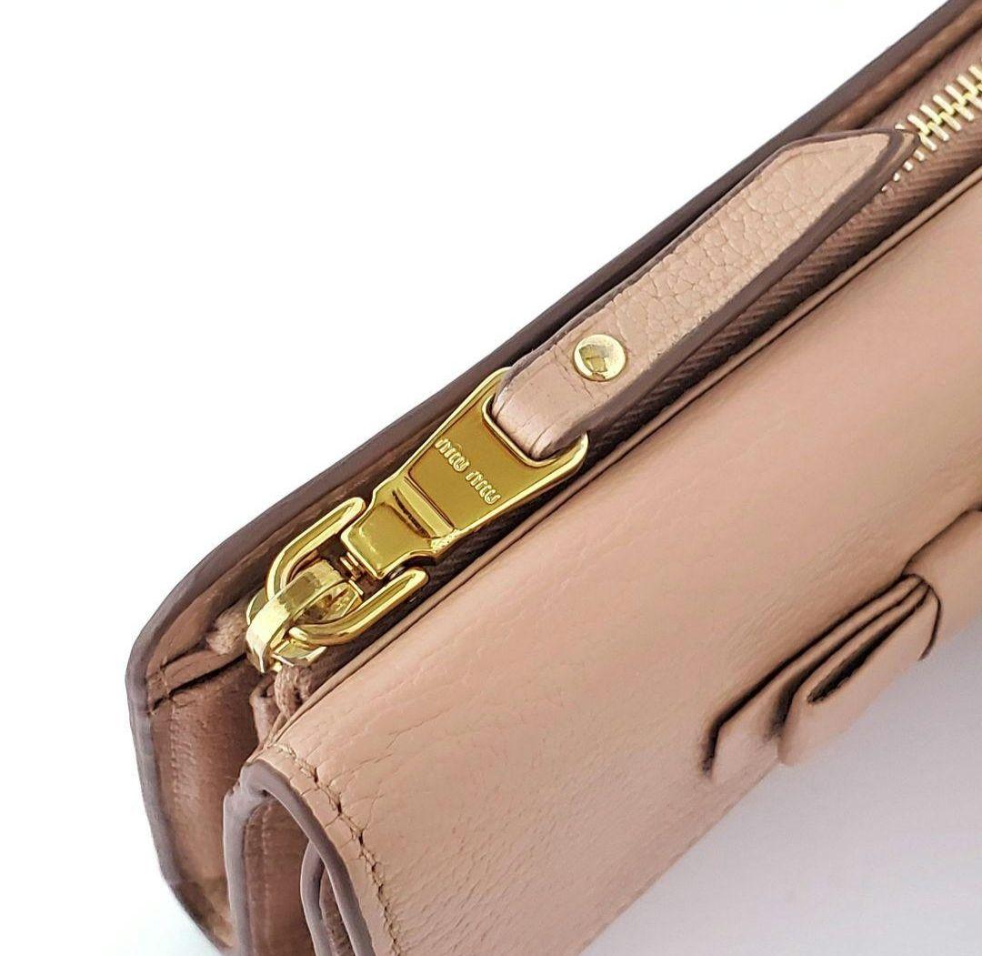 miu miu　3つ折り財布　マドラス　リボン　ピンクベージュ　ミュウミュウ
