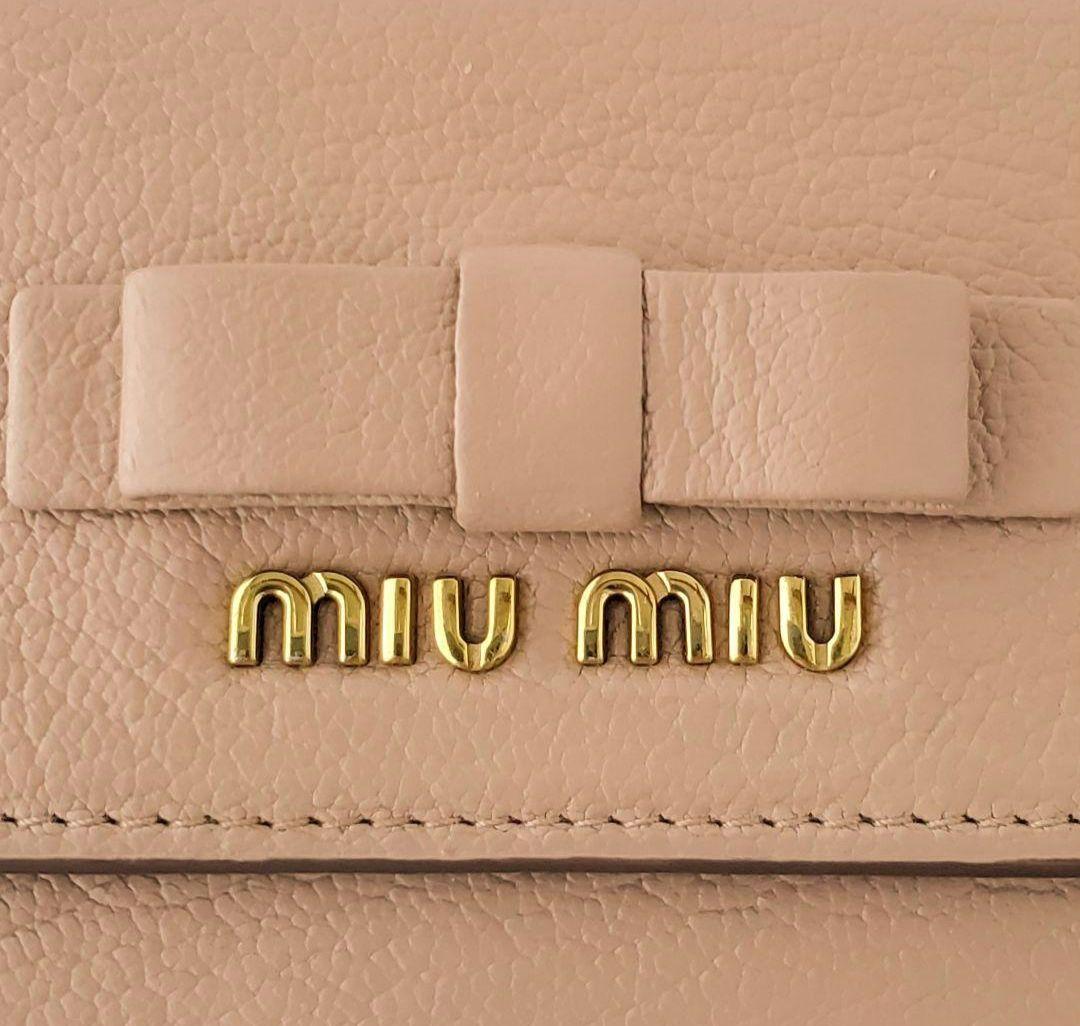 miu miu　3つ折り財布　マドラス　リボン　ピンクベージュ　ミュウミュウ