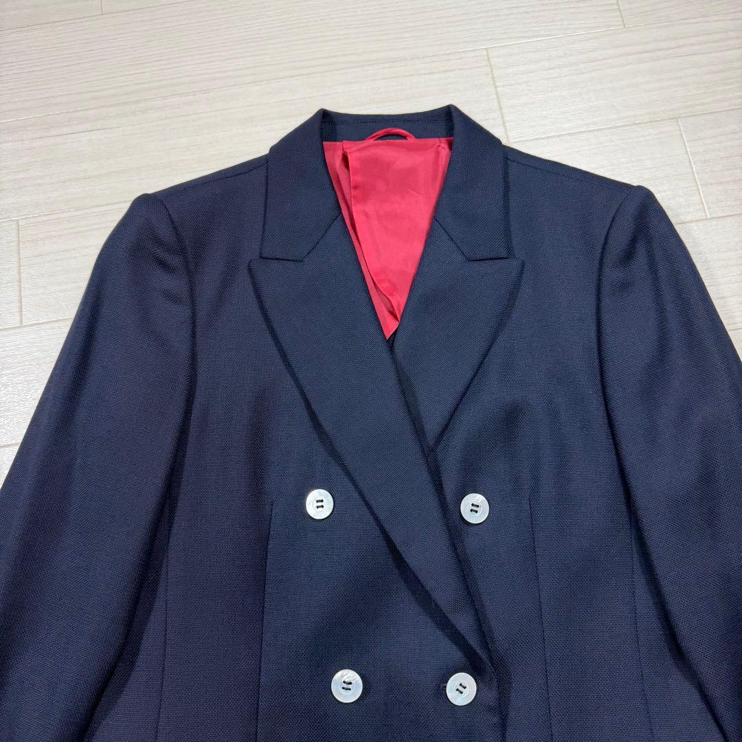 アナイ ネイビー ウールオックス ダブルブレスト ジャケット シェルボタン 38