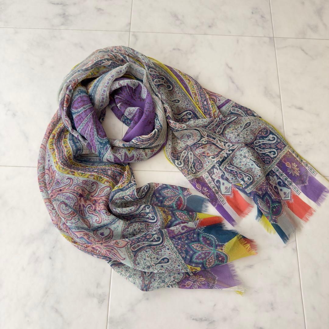 美品　ETRO シルク100　ペイズリー柄ストール・ショール　スカーフ　エトロ