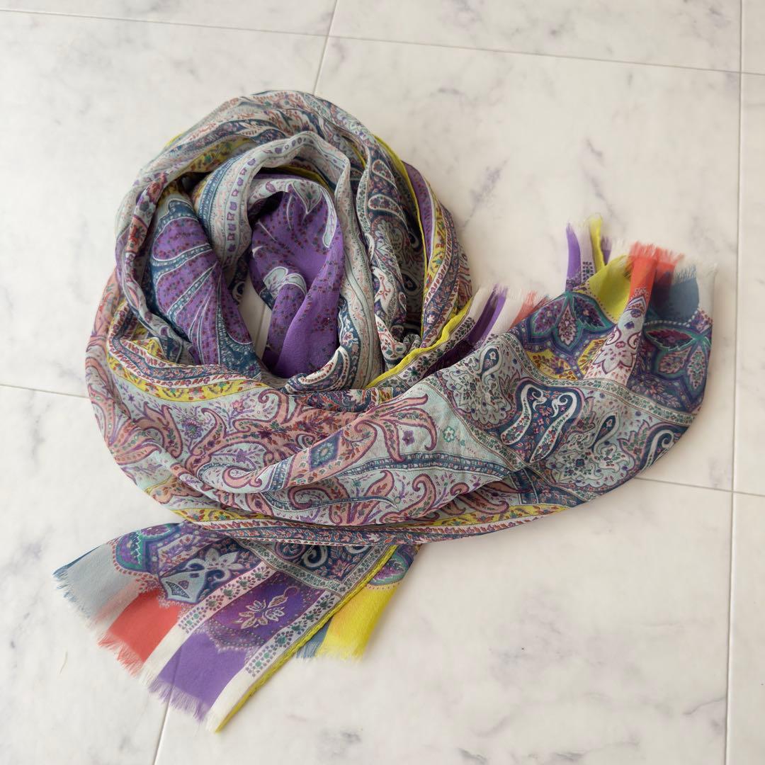 美品　ETRO シルク100　ペイズリー柄ストール・ショール　スカーフ　エトロ