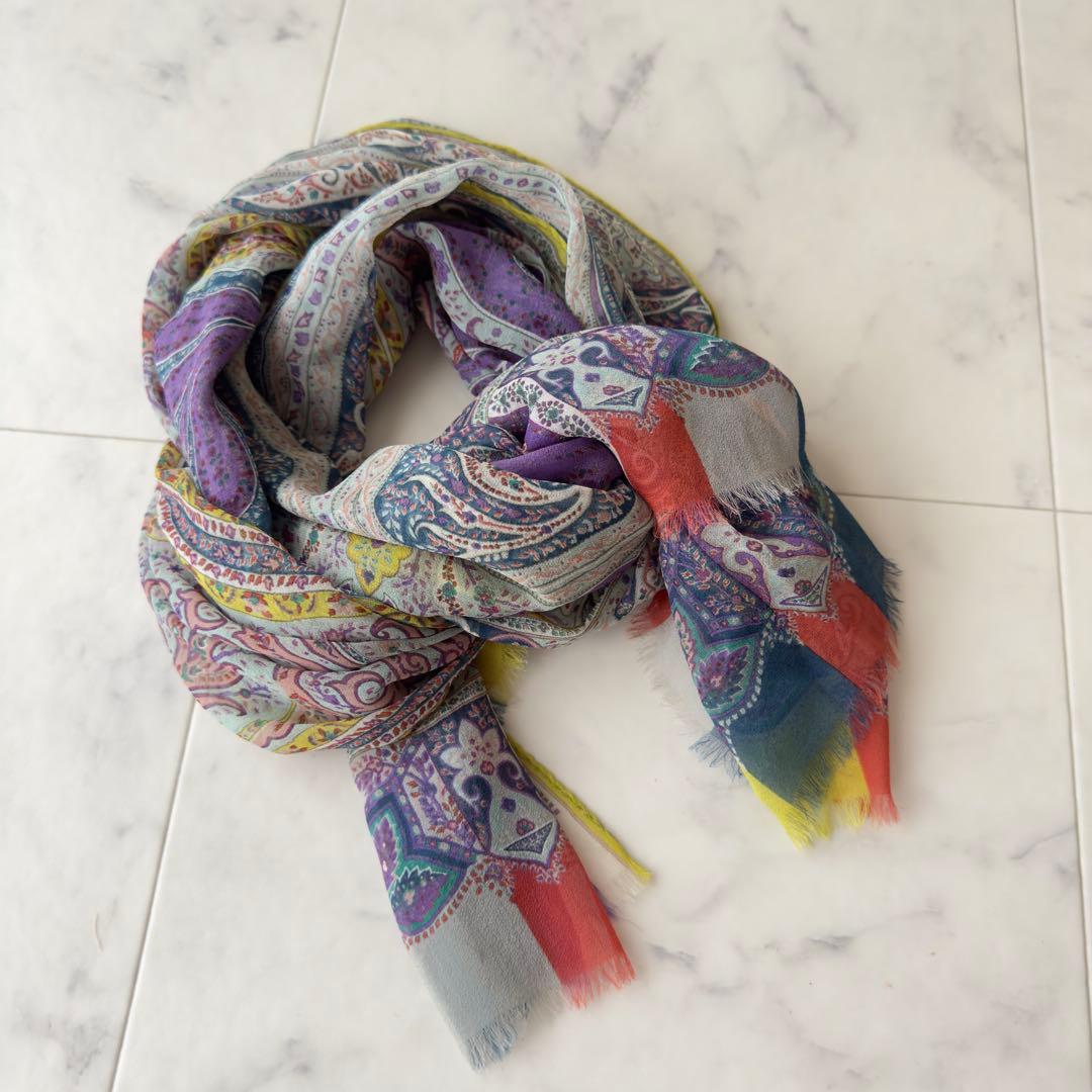 美品　ETRO シルク100　ペイズリー柄ストール・ショール　スカーフ　エトロ