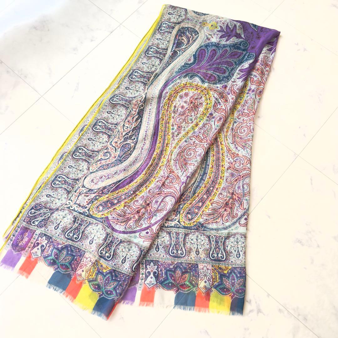 美品　ETRO シルク100　ペイズリー柄ストール・ショール　スカーフ　エトロ