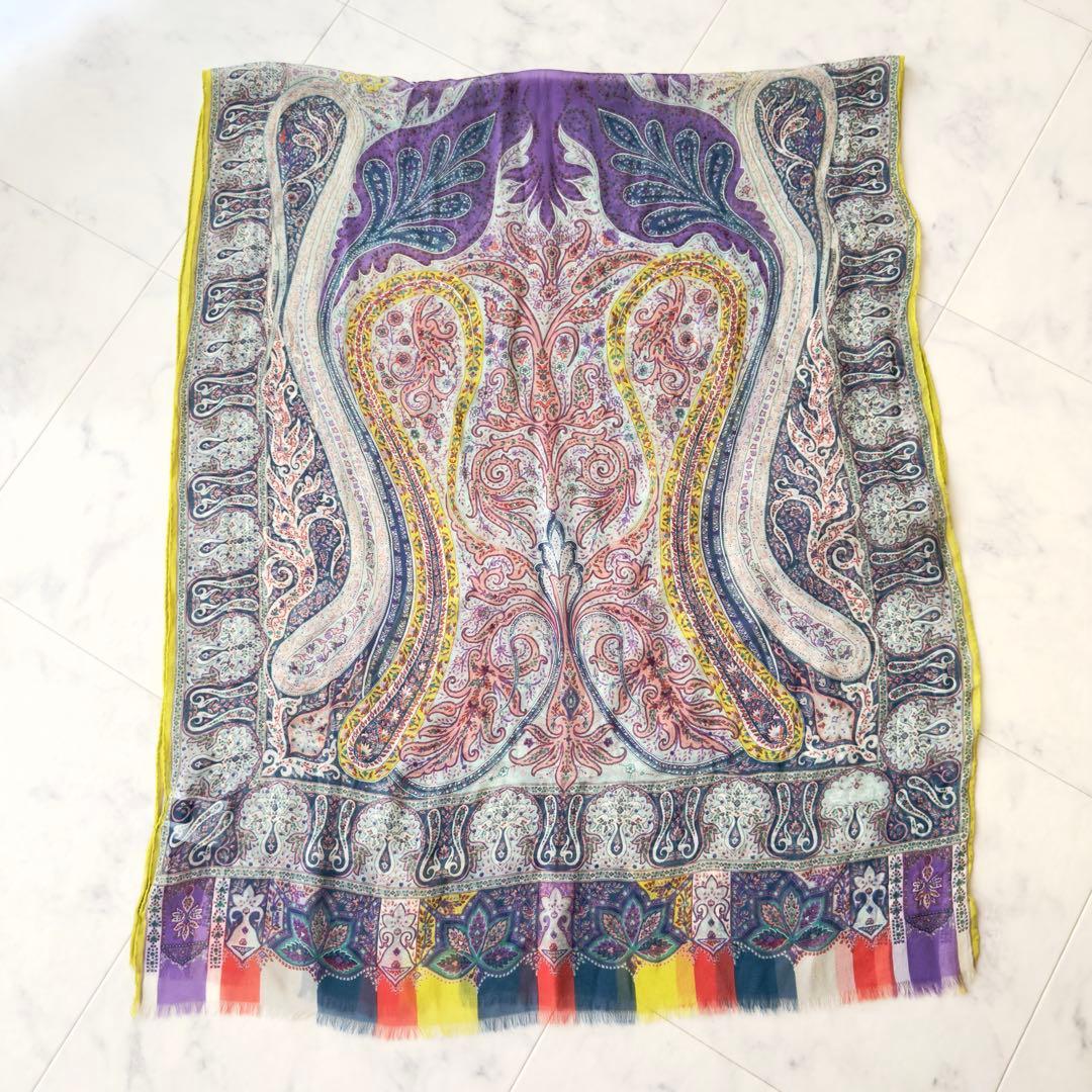 美品　ETRO シルク100　ペイズリー柄ストール・ショール　スカーフ　エトロ