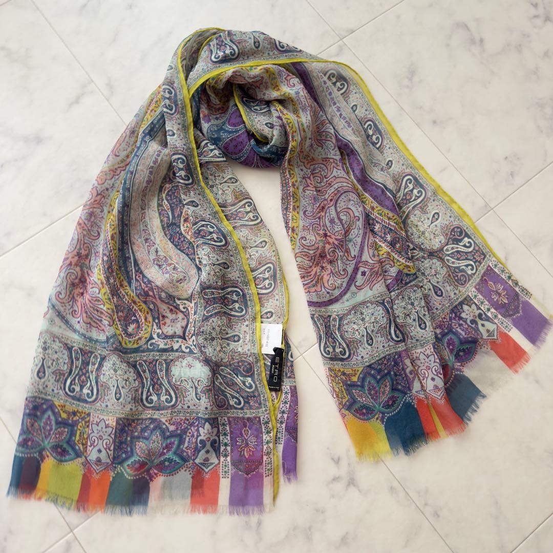 美品　ETRO シルク100　ペイズリー柄ストール・ショール　スカーフ　エトロ
