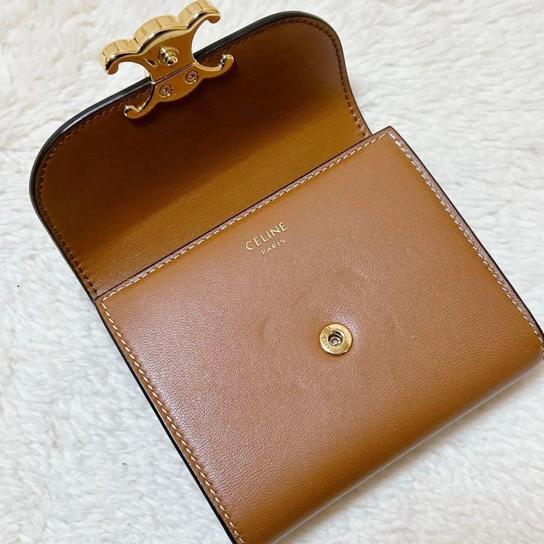 CELINE セリーヌ トリオンフ 三つ折り財布 ブラウン ゴールド金具 箱付