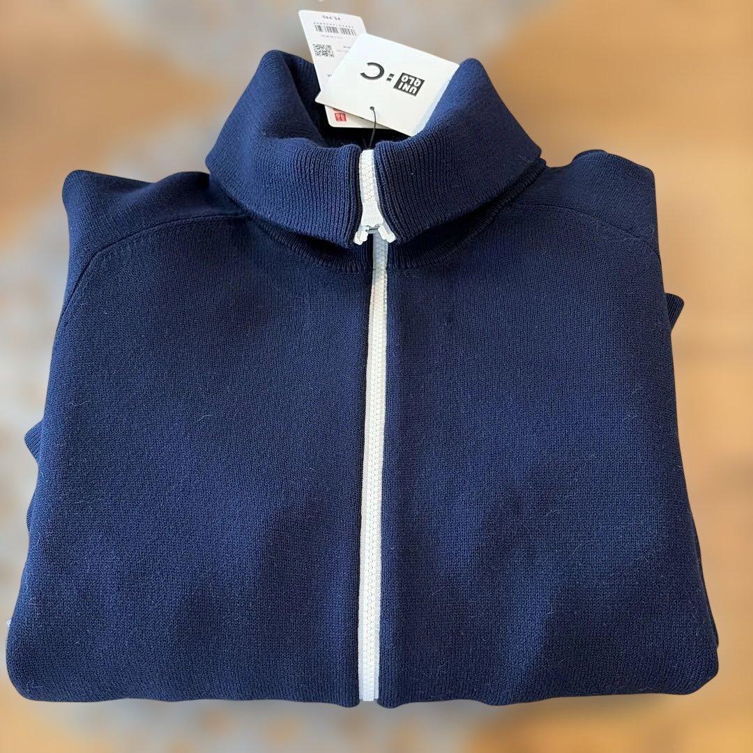 【試着のみ】ユニクロC ミラノリブフルジップカーディガンUNIQLO Mネイビー