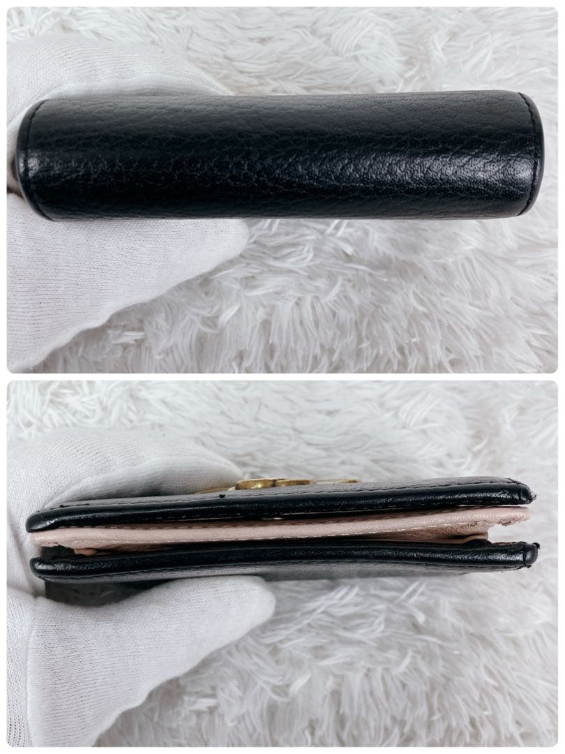 付属品付き✨グッチ　折り財布　マーモント　リボン　ラインストーン 黒 ピンク