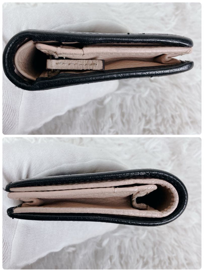 付属品付き✨グッチ　折り財布　マーモント　リボン　ラインストーン 黒 ピンク