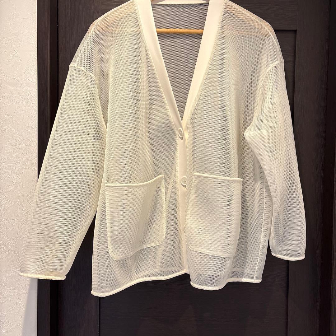 美品　pois ポワ　ダブルメッシュカーディガン　アイボリー