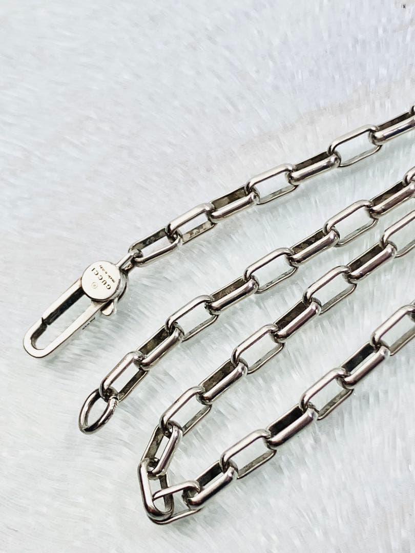 【超美品】GUCCI レクタングル チェーン ネックレス 男女兼用　SV925
