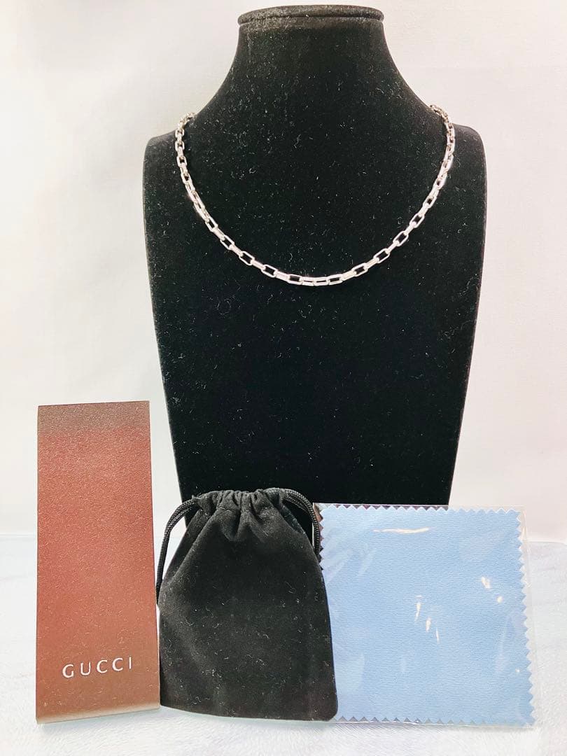 【超美品】GUCCI レクタングル チェーン ネックレス 男女兼用　SV925