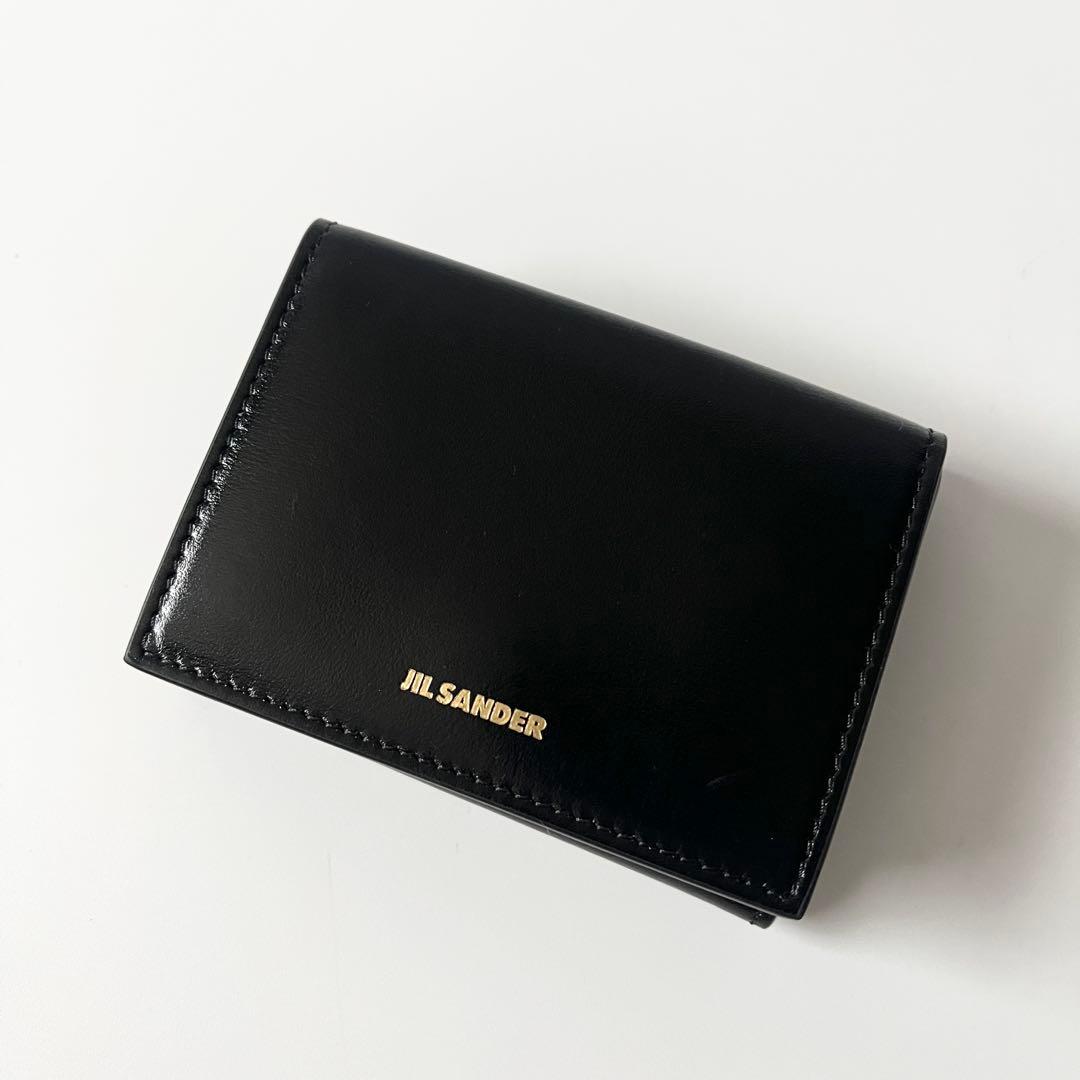 ジルサンダー　TINY WALLET　三つ折り財布　レザー　黒　ブラック　ロゴ