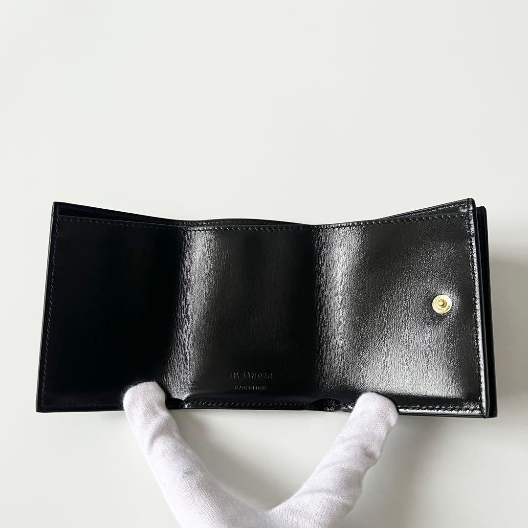 ジルサンダー　TINY WALLET　三つ折り財布　レザー　黒　ブラック　ロゴ