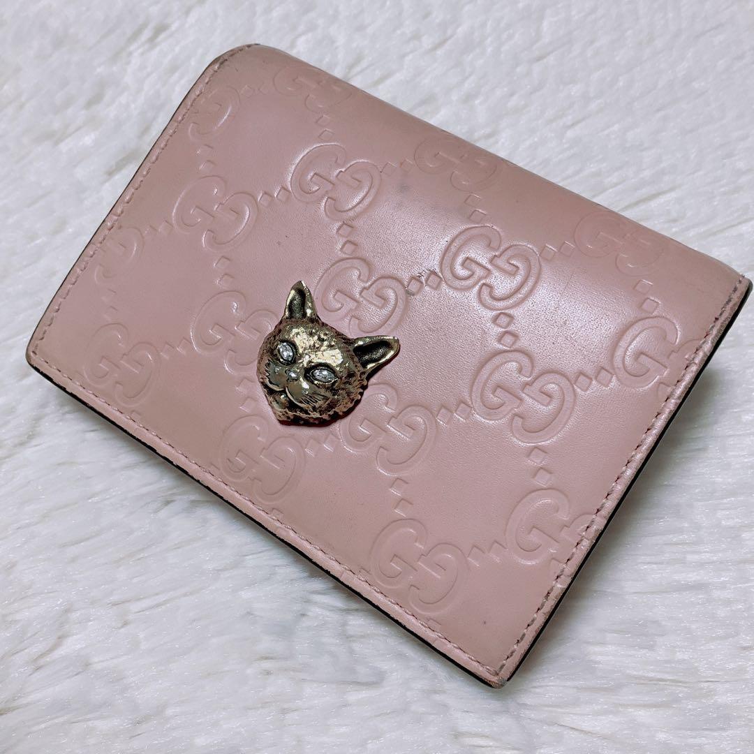 ♡希少♡グッチ 二つ折り財布 小銭入れ リネアキャット シマレザー アニマリエ