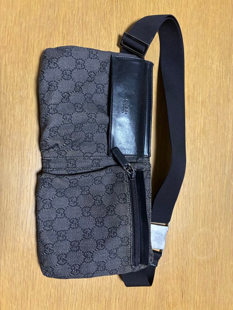 GUCCI ボディバッグ グレー キャンバス・レザー