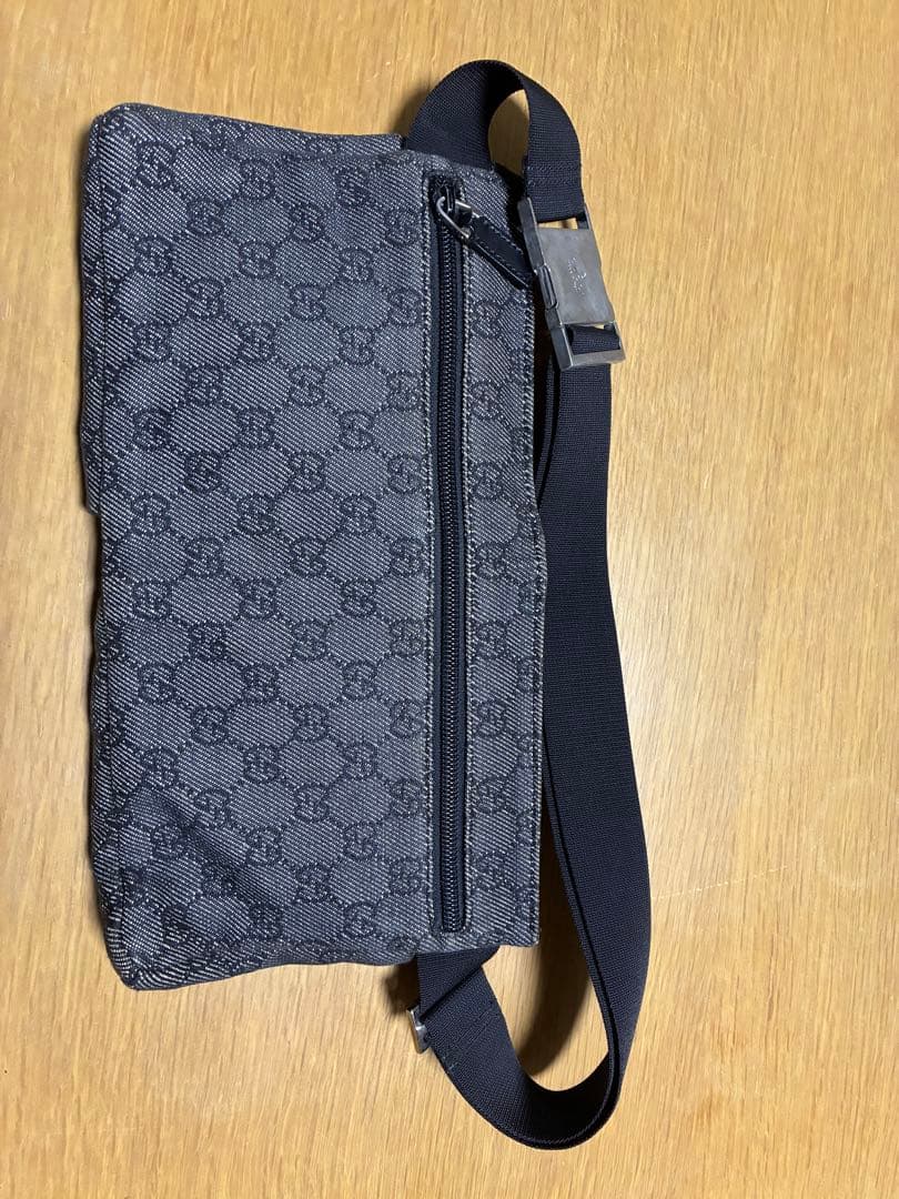 GUCCI ボディバッグ グレー キャンバス・レザー