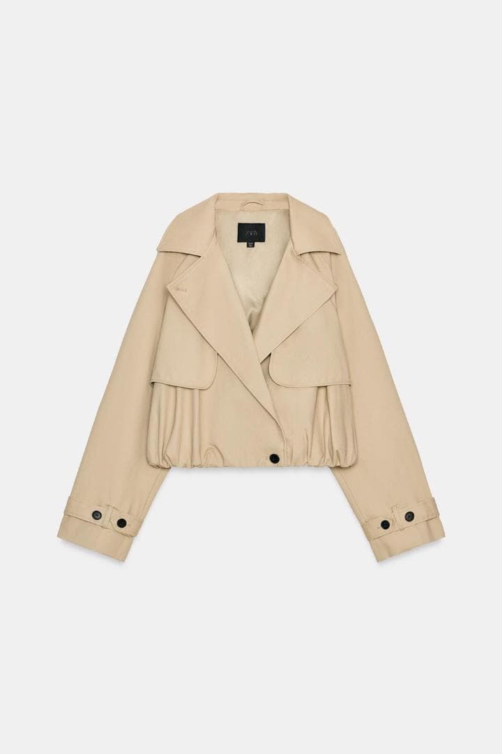 新品‼ ZARA ショートバルーントレンチコート コムギ色 XS