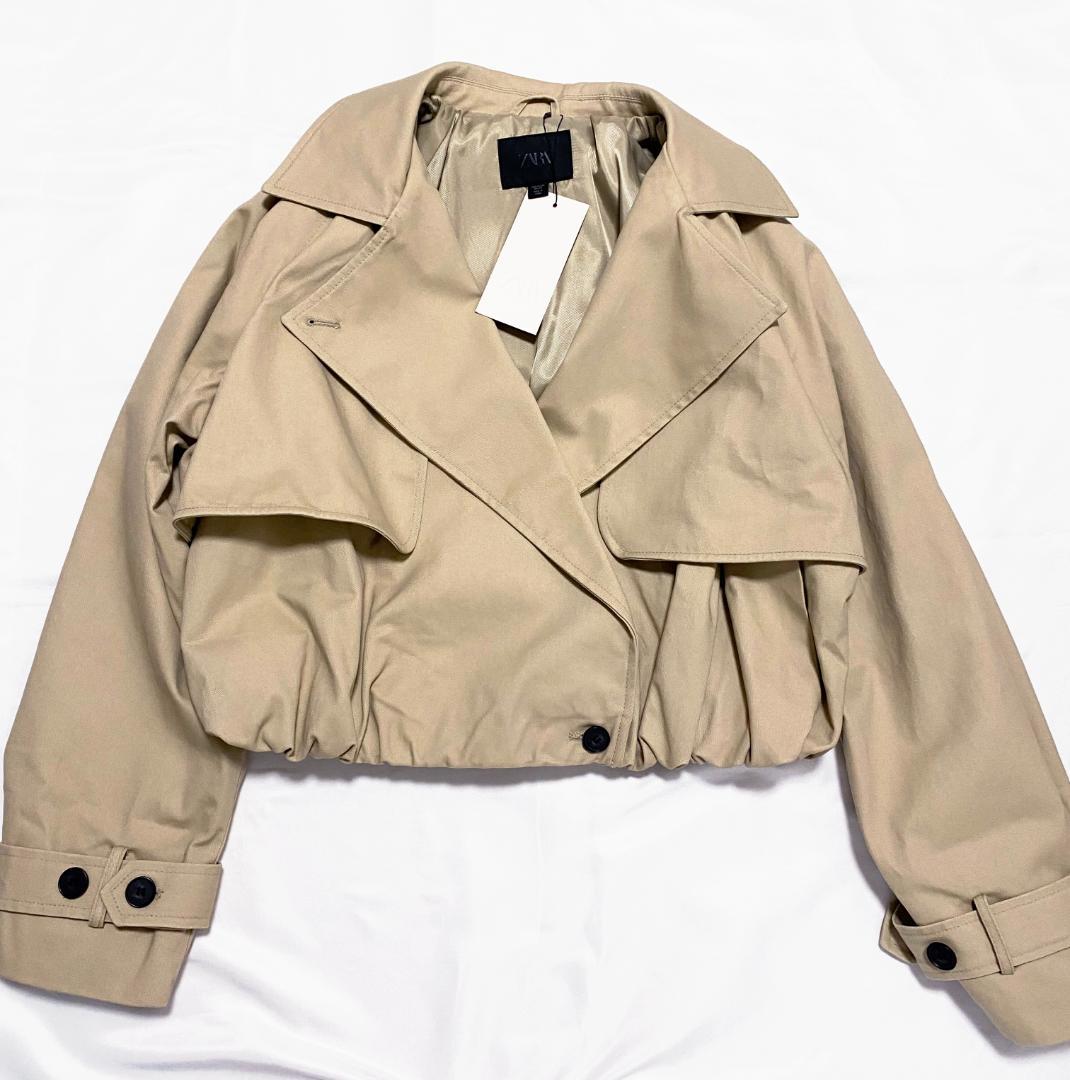 新品‼ ZARA ショートバルーントレンチコート コムギ色 XS